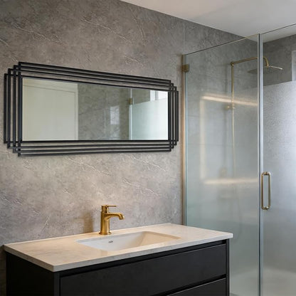 Modern Geometric Wall Mirror, 55"x22" Elegant Rectangle Mirror with Metal Frame, Large Art Wall Mirrors for Living Room Bathroom Bedroom Entryway Hallway, Hangs Vertically or Horizontally