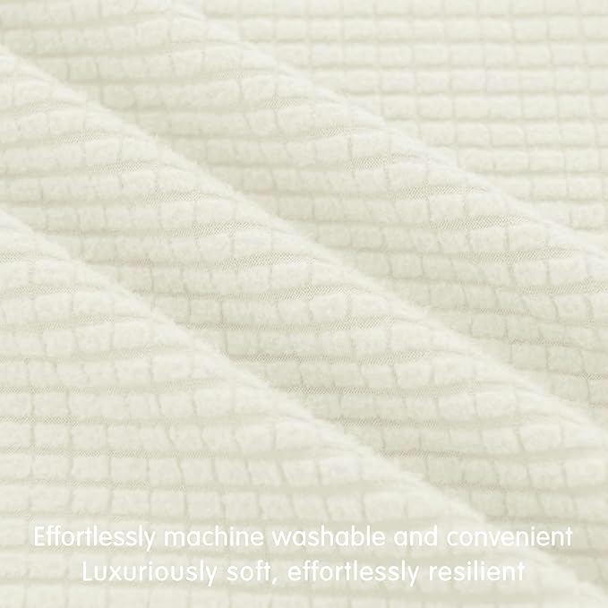 Hokway Stretch Couch Cushion Covers, 3 Piece Individual Sofa Cushion Slipcovers，Jacquard Sofa Seat Slipcover Set, Non-Slip Protector for Cushion (Creamwhite,Small-3PC)