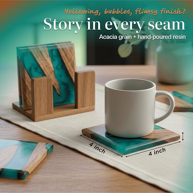 Beautiful Epoxy Resin and Wood Coaster Set - Ideal for Tabletop Protection -Enhance Your Coffee Table Decor - (Raw Edge)