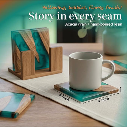 Beautiful Epoxy Resin and Wood Coaster Set - Ideal for Tabletop Protection -Enhance Your Coffee Table Decor - (Raw Edge)