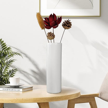 12Inch Tall White Ceramic Flower Vase,Home Decor White Vases for Pampas Grass,Textured Modern Vases for Living Room Decorations,Table Centerpieces,Shelf,Farmhouse Small Ceramic Vase