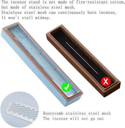 CEREMONY Incense Holder,Ceramic Incense Holder for Sticks with Ash Catcher,Coffin Style Incense Box,Incense Burner for Meditation Yoga Spa Room Decor(Blue)