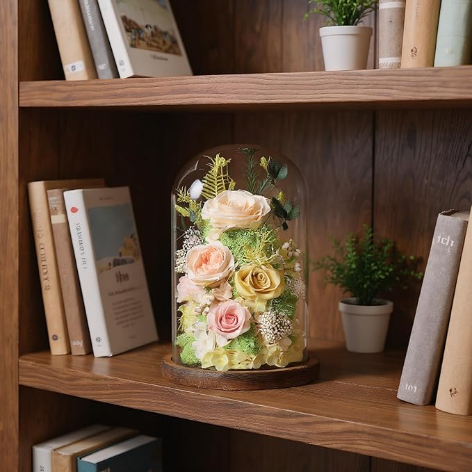 Flowers for Delivery Preserved Flowers Rose in Glass Dome,Champagne Rose Forever Flowers Birthday Gifts for Women Mom Grandma Friend Gifts for Her,Home Decor