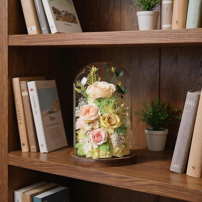 Flowers for Delivery Preserved Flowers Rose in Glass Dome,Champagne Rose Forever Flowers Birthday Gifts for Women Mom Grandma Friend Gifts for Her,Home Decor