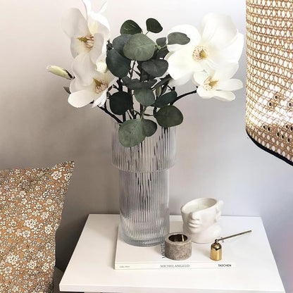Large Glass Vase, 12 Inches Tall Vase for Flowers, Flower Vases for Bouquet, Modern Ribbed Glass Vases for Living Room, Dining Table, Office, Entryway, Mantle, Shelf, Wedding Gifts