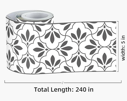 FLFK Wallpaper Border Black and White Patterns Peel and Stick Wall Border Self Adhesive Wallpapers for Living Room Bedroom Kitchen Bathroom 5"x240"