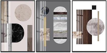 QKF Large Abstract Bright Canvas Framed Wall Art Decor For Living Room For Wall Modern Posters & Prints Bedroom Office Artwork For Home Geometry Round Square Paintings（20"X28"X3 pieces）