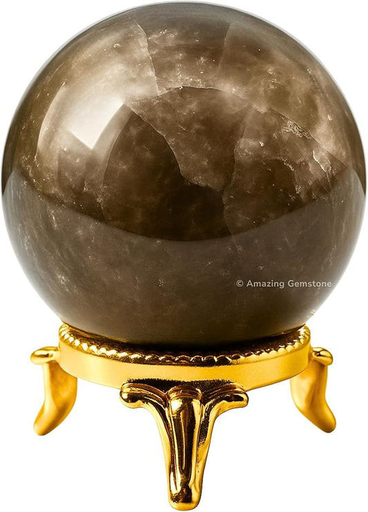 Amazing Gemstone Smoky Quartz Crystal Ball with Stand - 1.5 Inches Crystal Sphere Meditation Balls for Witchcraft and Decorative Balls