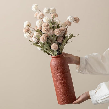 Large Decorative Ceramic Vase Set, 3 Pieces, Nordic Modern Boho Style, Earthtone Color Mix, Modern Farmhouse for Home Decor (XL Red Texture Mix)