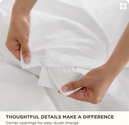 Bedsure Cotton Duvet Cover King - Luxury Slub Weave 100% Cotton Duvet Cover with a Linen Like Textured, Easy Change Durable Bedding, Bright White, 104" x 90"