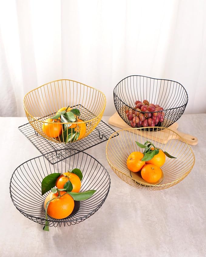 IBWell Classic Style Curved-Edge Modern Creative Stylish Single Tier Dish,Metal Iron Wire Fruit Vegetables Bread Decorative Stand Serving Bowls Basket Holder (Dish) (Black)