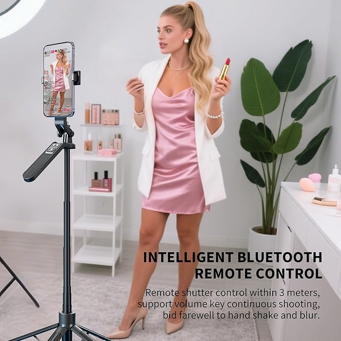 70" Tripod for Phone, Portable All in One Extendable Cell Phone Tripod Stand, Tall Travel Tripods for Recording Video Selfies Photo, with Wireless Remote Control for iPhone、Samsung、Android