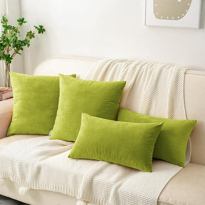 HWY 50 Leaf Green Velvet Throw Pillow Covers 18x18 Inch, Pack of 2 Soft Cozy Solid Decorative Luxury Cushion Cases for Couch Sofa Bed Living Room Bedroom