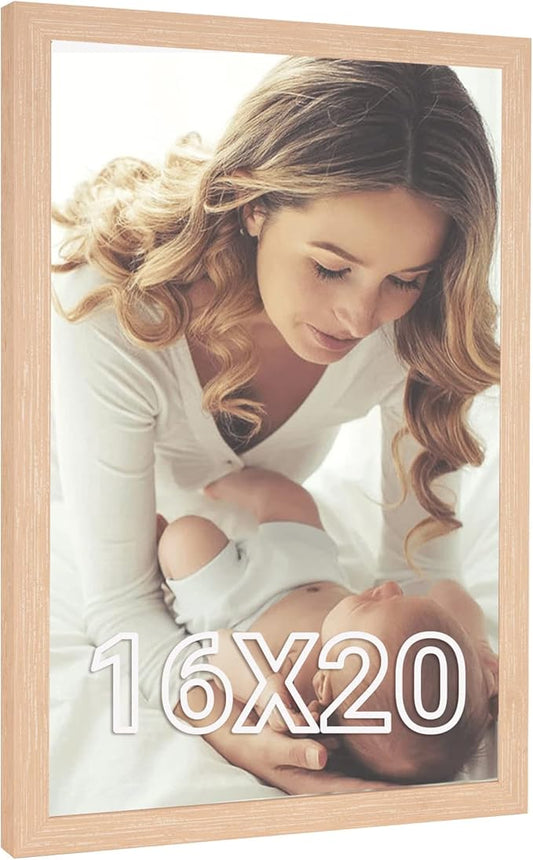 16x20 Frame Natural, 20x16 Picture Poster Frame, Horizontal Vertical Hanging, 16 by 20 Gallery Family Concert Portrait Photo Frame Anniversary/Birthday/Wedding/Thank you/Christmas Gift