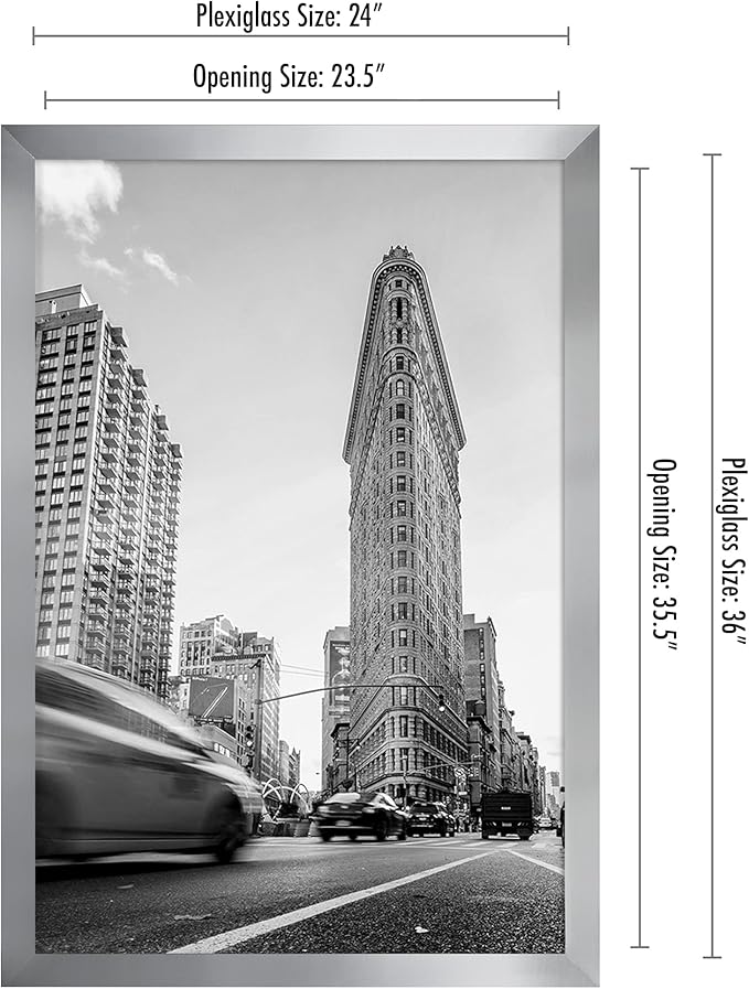 Americanflat 24x36 Poster Frame with Polished Plexiglass - Silver Picture Frame - Wide Photo Frames Made of Engineered Wood for Vertical or Horizontal Wall Display - Epic Collection - Silver