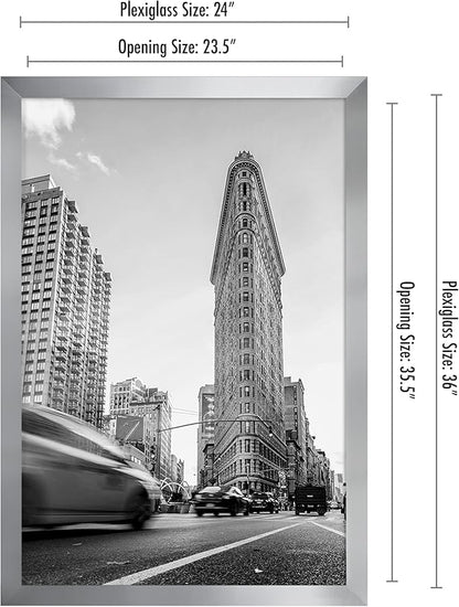Americanflat 24x36 Poster Frame with Polished Plexiglass - Silver Picture Frame - Wide Photo Frames Made of Engineered Wood for Vertical or Horizontal Wall Display - Epic Collection - Silver
