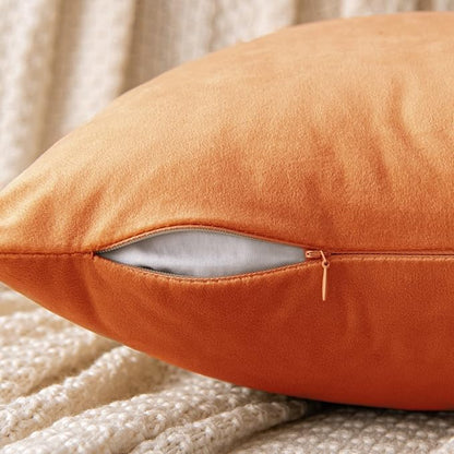 EMEMA Fall Orange Velvet Throw Pillow Covers 16x16 Inch Set of 2 Decorative Square Pillowcase Soft Solid Cushion Case for Couch Sofa Bedroom Livingroom