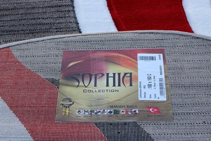 Masada Rugs Sophia Collection Hand Carved Round Area Rug Modern Contemporary Red Grey White Black (4 Feet X 4 Feet) Round