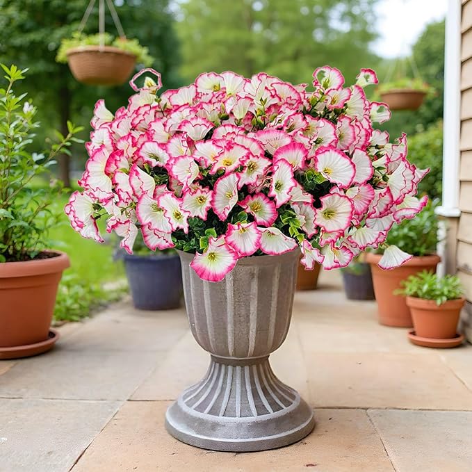Artificial Silk Flowers for Outdoor Decoration,12 Bundles Faux Flowers Colorful Morning Glory with Eucalyptus Fake Plants Greenery UV Resistant for Outside Front Door Planter Porch Patio Yard