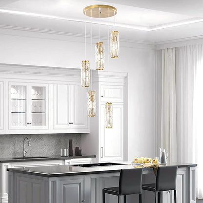 LMQNINE Pendant Light, Gold Modern Pendant Light Fixtures, Mini Crystal Chandeliers, Adjustable 5-Light Pendant Lighting for Kitchen Island Dinning Room Bedroom (Gold 5-Light)…