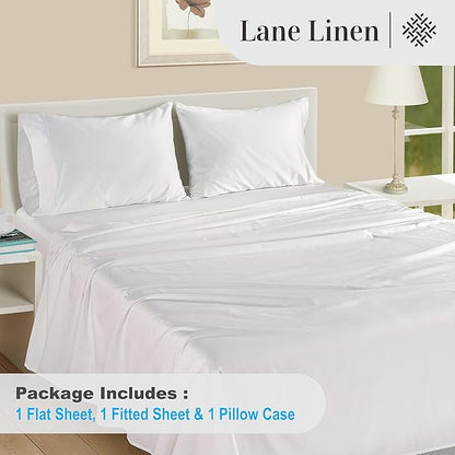 LANE LINEN 100% Egyptian Cotton Twin Sheets Set, Soft & Comfy Luxury Hotel Style Thick Cotton Twin Bed Sheet Set, Fully Elasticized Reinforsed Seams No Pill Natural Cooling White Sheets