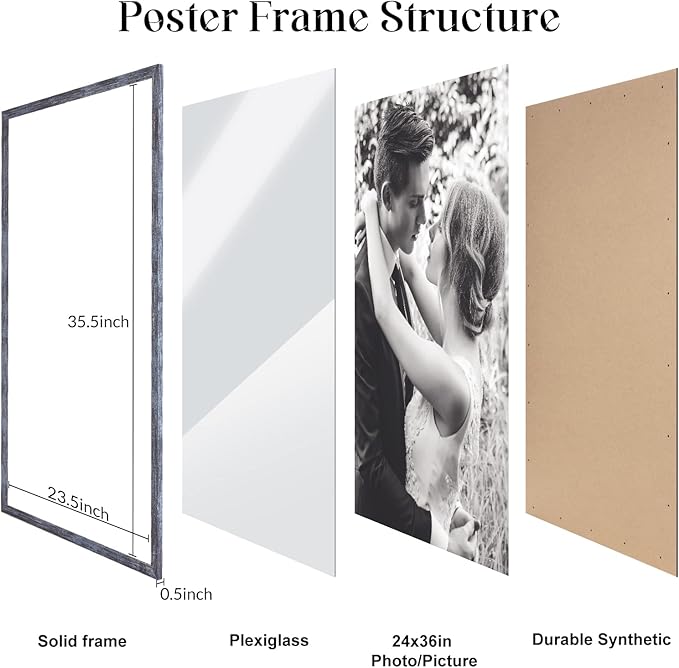 24x36 Poster Frame Rustic Blue, Retro 36 x 24in Picture Frame, Extra Large 24 by 36in Gallery Family Concert Portrait Photo Movie Poster Frame Anniversary/Birthday/Wedding/Thank you/Christmas Gift