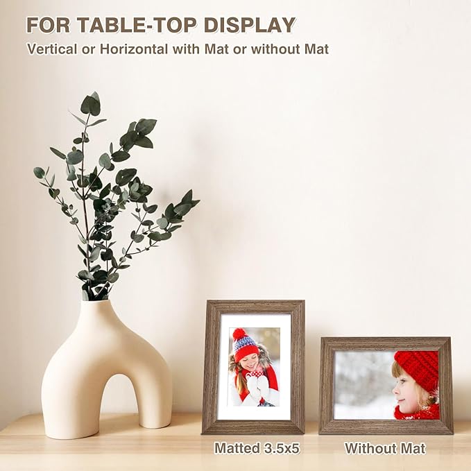 KINLINK 4x6 Frame Brown Wood, Solid Wood 4 x 6 Picture Frame with Acrylic Plexiglass for 3.5x5 with Mat, Tabletop and Wall Display Photo Frames 4x6 Brown Wood, 4 Pack