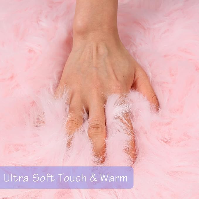 duduta Pink Faux Sheepskin Runner Rugs 2x6 ft, Fluffy Shag Bedroom Rug Fur Couch Sofa Covers Washable
