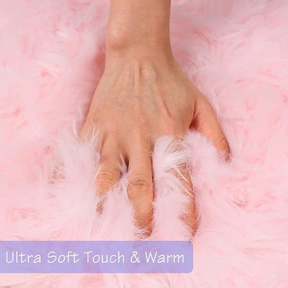 duduta Pink Faux Sheepskin Runner Rugs 2x6 ft, Fluffy Shag Bedroom Rug Fur Couch Sofa Covers Washable