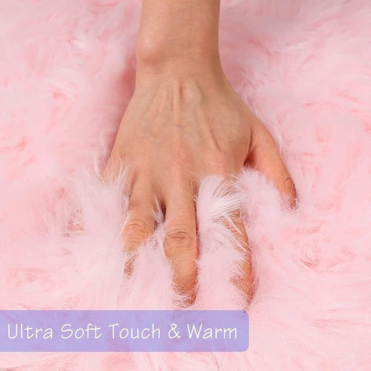 duduta Pink Faux Sheepskin Runner Rugs 2x6 ft, Fluffy Shag Bedroom Rug Fur Couch Sofa Covers Washable
