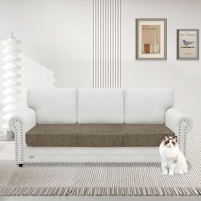 MAXIJIN Waterproof Couch Cushion Covers Stretch Sofa Seat Slipcovers Washable，Sectional Outdoor Cushion Covers with Elastic Bottom for Dogs Pets Kids (1 Pc Sofa Cushion Cover, Khaki)
