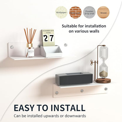 Sezanrpt 12 Inches White Acrylic Wall Shelves Set of 2, Wall Mounted Shelves for Plants, Speaker, Camera, Toiletries, Spice Jars, Coffee, Candles, Shoes, 2 Pack
