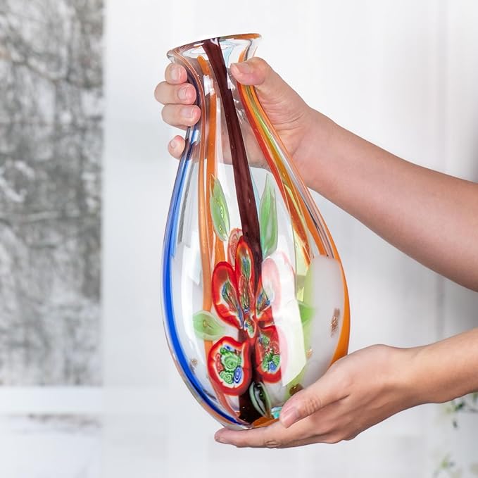 Glass Vases for Flower, Unique Hand Blown Colorful Glass Vase, Modern Art Decorative for Home Living Room, Office, Table centerpieces, Bookshelves and Wedding Decorations (JG68)
