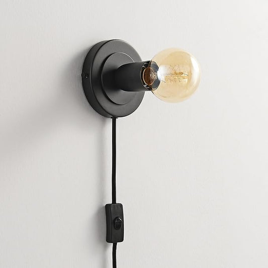 BRIGHTTIA Luna 1-Light Plug-in Wall Sconce - Mid Century Modern Minimalist Bedroom Home Office Lighting - Portable Wall Lamp for Apartments & Small Spaces with No J-Box - Matte Black (BW0026-1BP)