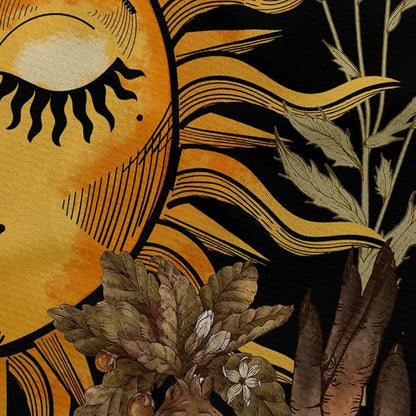 Boho Sun Tapestry for Bedroom Aesthetic, Vintage Plant Mushroom Botanical Sun and Moon Art Tapestries Wall Hanging for Dorm Living Room Decor 80X60, Fairy Poster Blanket