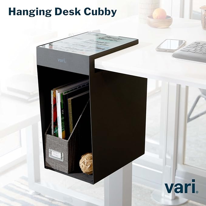 Vari Hanging Desk Cubby - Under Desk Easy Mount Office Organizer & File Storage Holder - Durable Powder-Coated Steel with Writable Glass Marker Board - Ideal Home or Office Accessory - 50 lb Capacity