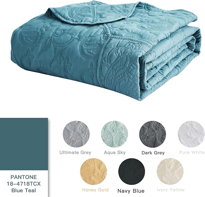 HZ & HY Oversized King Bedspread, Quilted Coverlet Bedding Set, Lightweight Thin Comforter, Reversible, Luxurious, 5 Piece, 100% Microfiber, Blue