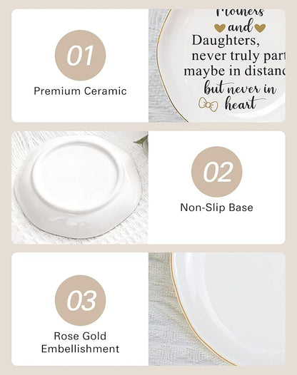 Fmeida Mother Gifts from Daughter - Mothers & Daughters never truly part maybe in distance but never in heart Jewelry Tray, Ceramic Ring Dish Christmas Gifts for Mom Birthday Thanksgiving Mother's Day