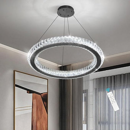 LED Chandelier Modern Dimmable Dining Room Chanderliers Entryway Crystal Ring Pendant Lights for Kitchen Bedroom Living Room Black Light