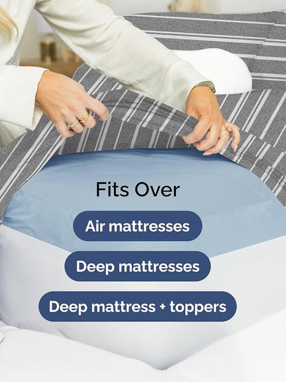 Extra Deep Split King Sheet Set - 7 Piece Breathable & Cooling Sheets - Hotel Luxury Bed Sheets Set - Easy Fit - Soft, Wrinkle Free & Comfy Sheets Set - Grey Striped Sheet Set w/Extra Deep Pockets