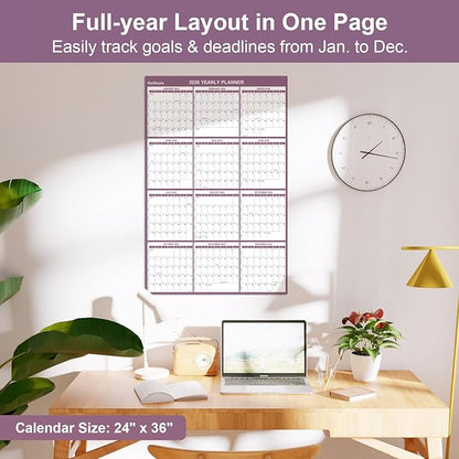 2026 Wall Calendar 24" x 36", 12 Months from January to December, Dry Erase Large Annual Yearly Planner, Horizontal/Vertical Calendar for Easy Planning, Organizing (rosy mauve)