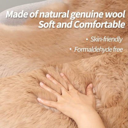 Premium Genuine Fur Sheepskin Rug Real Australia Sheepskin Natural Luxury Fluffy Lambskin Fur Area Rug Seat Covers for Kids Bedroom Sofa Chair Cover (Light Brown, Single Pelt/2ft x 3ft)