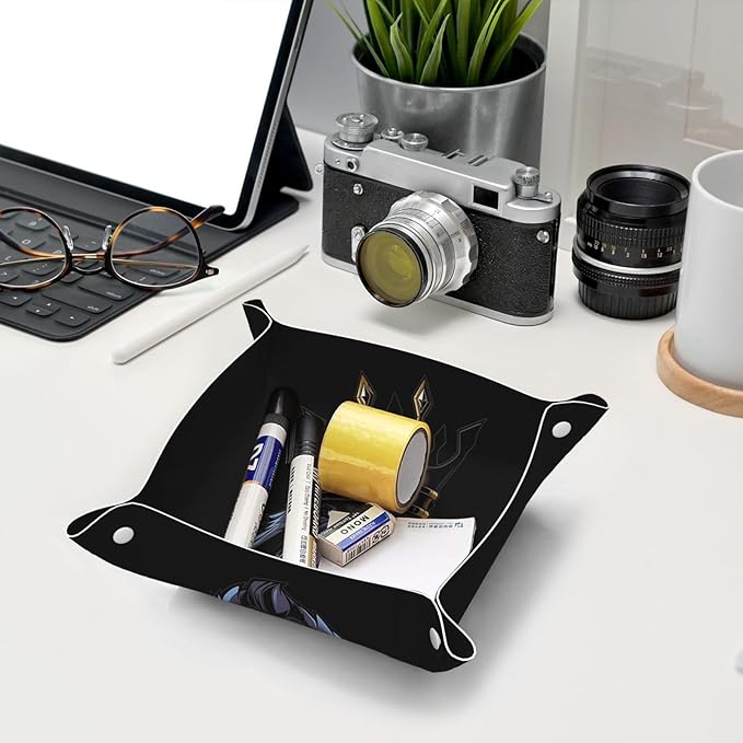 Valet Tray for Men Husband Boyfriend Boys – Catchall Bedside Vanity Tray, Nightstand Caddy Leather Holder for Keys, Phone, Wallet, Coins, Trinkets & Jewelry The Fiery Gorilla King 027