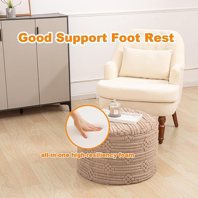 Asuprui Pouf Ottoman Foot Rest – Plush Round All-in-one Foam Stool for Cozy Lounging, Floor Pouf & Chic Decor (Coffee)