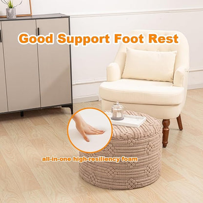Asuprui Pouf Ottoman Foot Rest – Plush Round All-in-one Foam Stool for Cozy Lounging, Floor Pouf & Chic Decor (Coffee)