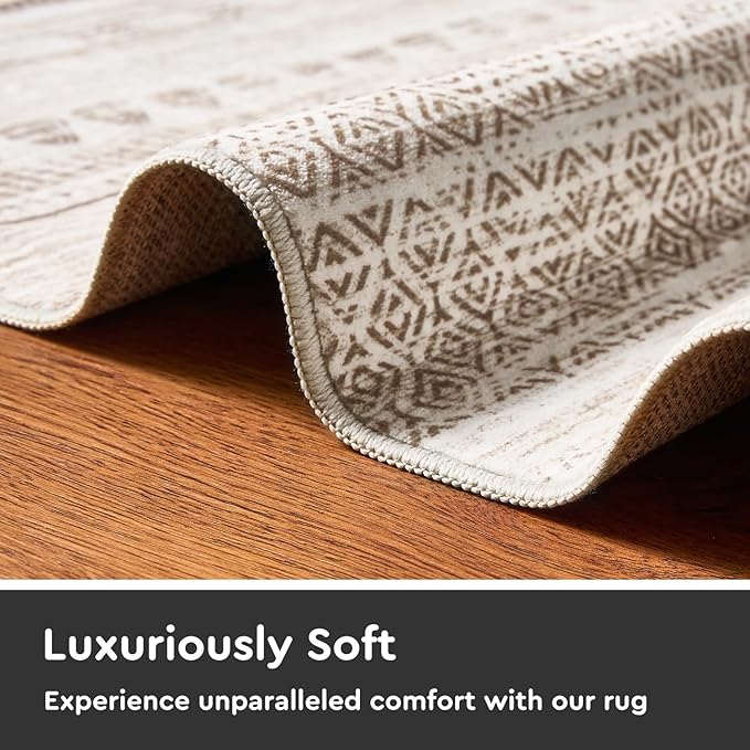2x8 Runner Rug Machine Washable Non Slip Area Rug Distressed Neutral Moroccan Boho Rug Ultra Soft Floor Runners for Hallways for Entryway Laundry Room Kitchen, Brown
