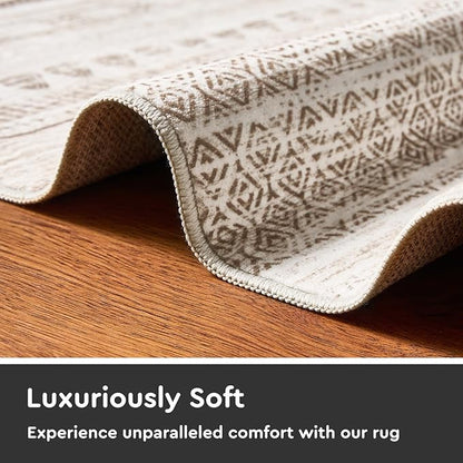 2x10 Runner Rug Machine Washable Non Slip Area Rug Distressed Neutral Moroccan Boho Rug Ultra Soft Floor Runners for Hallways for Entryway Laundry Room Kitchen, Brown