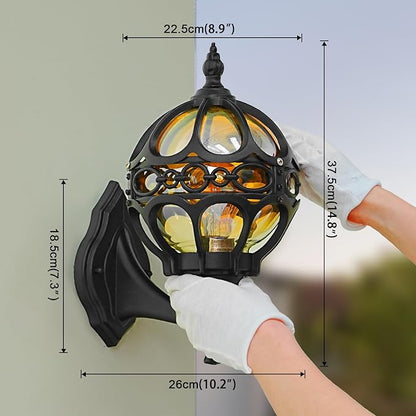 Outdoor Wall Lights, Black Globe Porch Light, Spherical Aluminum Exterior Lighting Fixtures for Patio Yard Doorway Garage, Anti-Rust Waterproof Globe Outside House Lantern Wall Mount, 2 Pack