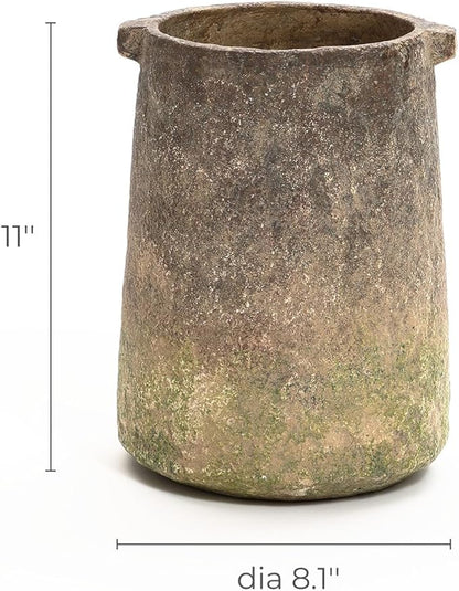 LuxenHome Rustic Vintage Cement Vase,Farmhouse Flower Vase for Room Decor Dining Table Decor,Ginger Root Brown Cement 11-Inch Tall Cylinder Vase Entry Way Table Home Decor Living Room Decor