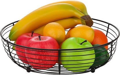 IBWell® Black Fruit Bowl for Kichen Countertop, Round Wire Fruits Breads Vegetables Snacks Canddy Basket - 11.5"x3.4"(DxH)